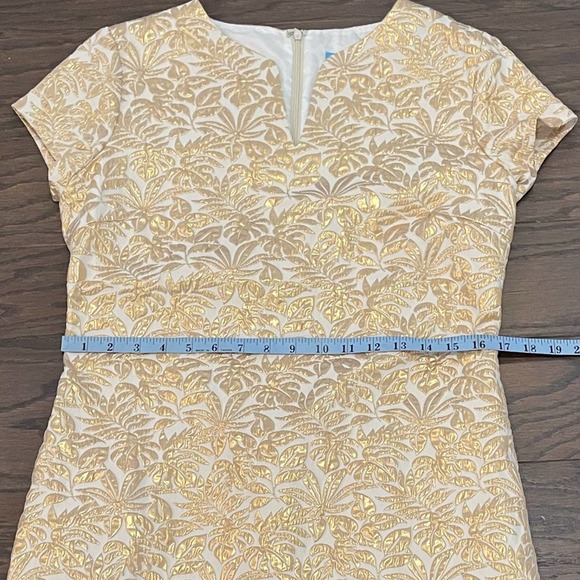 J McLaughlin Ariana Champagne Metallic Palm Leaf Dress Gold SZ 6 - Picture 8 of 12